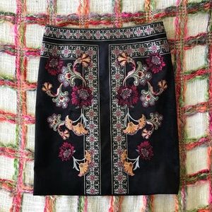WHBM Embroidered Velvet Pencil Skirt